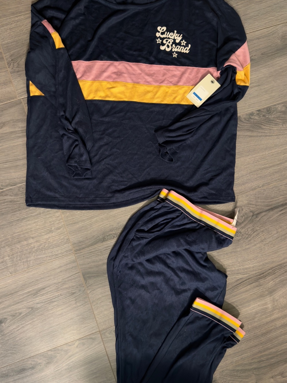 Lucky Brand Navy Top with Pink and Yellow Stripes loungewear set NWT